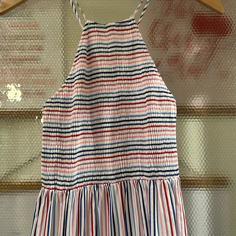 Zara Striped Maxi Dress in White, Navy & Red